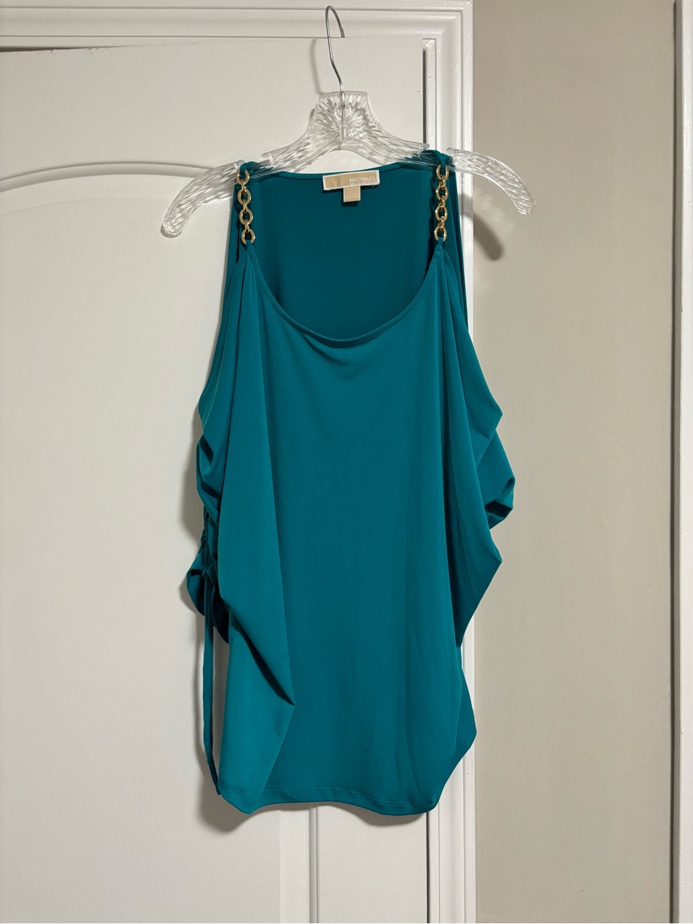 MICHAEL KORS, Teal Chain-Strap Draped Women's Top, Size Large